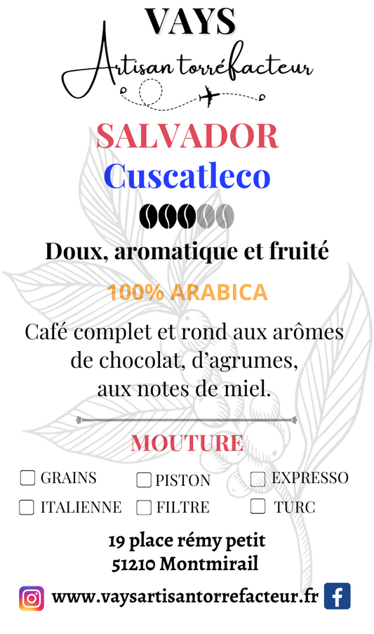 café salvador cuscatleco café du Salvador, SHG El Opalo,