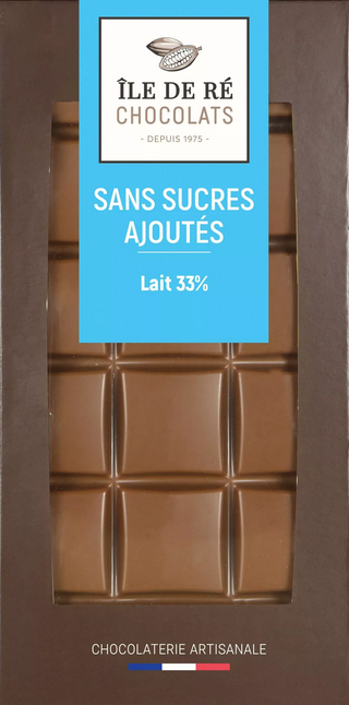 Tablette de Chocolat Lait 33% sans sucres ajoutés ile de Ré