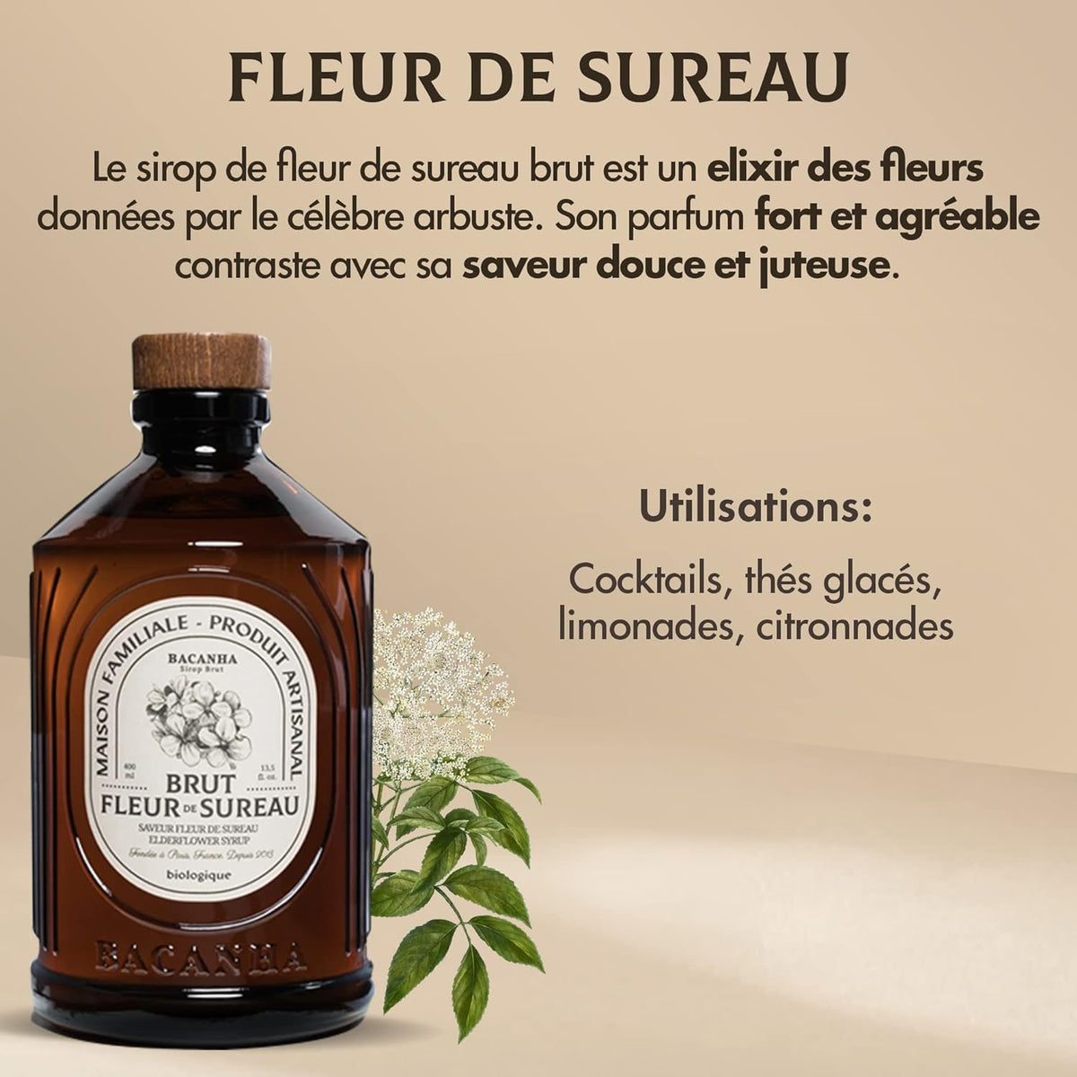 Sirop Bacanha Fleur de Sureau Brut - Biologique - 400ml 