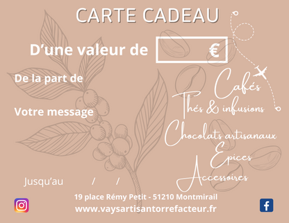 Carte cadeau café vays artisan torréfacteur 